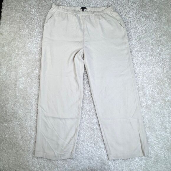 Eileen Fisher Silk Georgette Crepe Pant Lined Ivory Bone - Picture 2 of 10